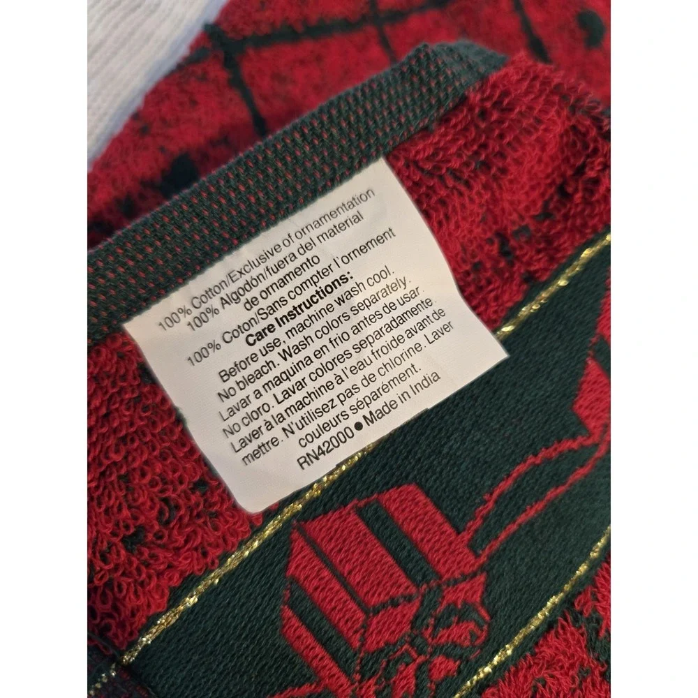 Vintage Christmas Teddy Bear Guest Towel & Hand Towel Set Red Green Cotton Decor